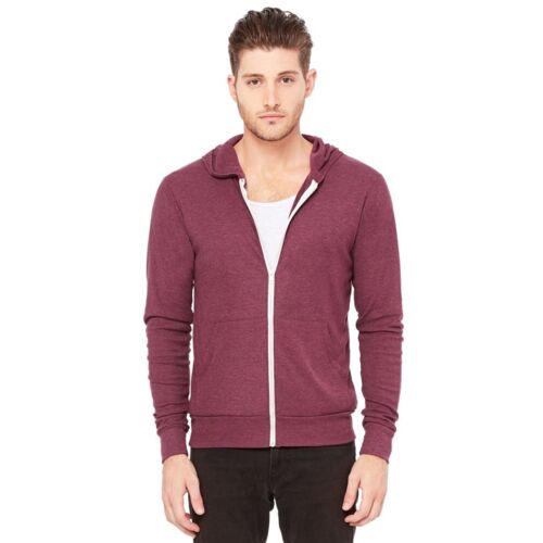 Unisex Triblend Lightweight Full-Zip Hooded Long Sleeve Tee Thumbnail